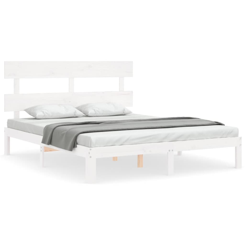 vidaXL Bedframe met hoofdbord massief hout wit 160x200 cm