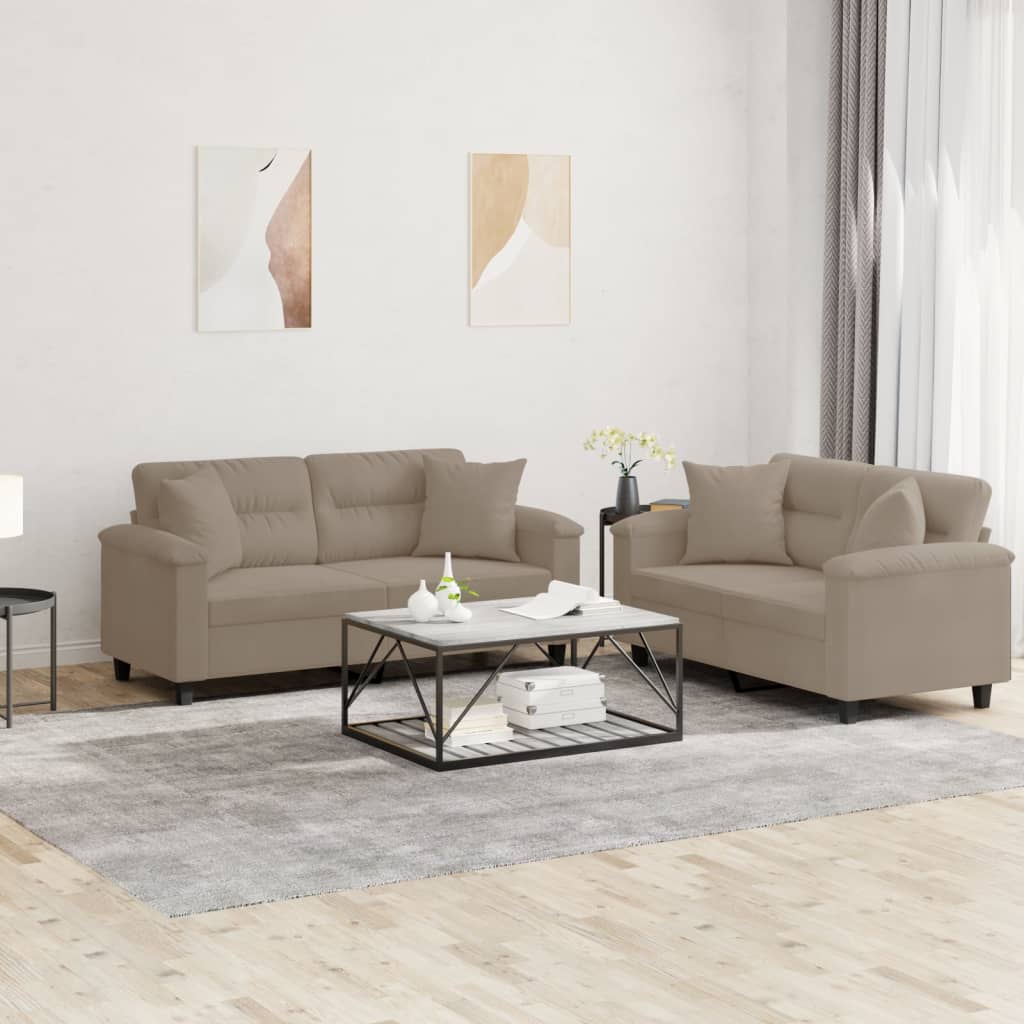 vidaXL 2-delige Loungeset met kussens microvezelstof taupe