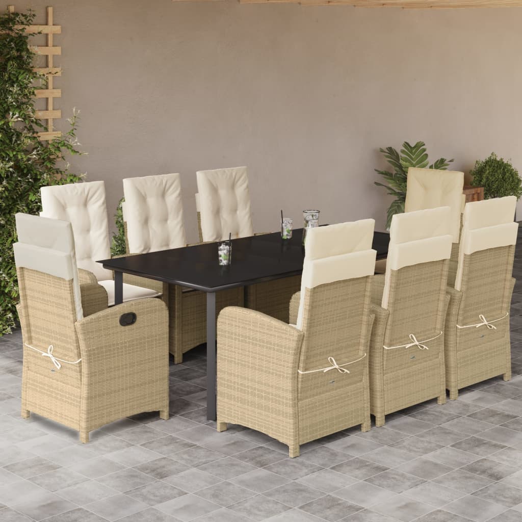 vidaXL 9-delige Tuinset met kussens poly rattan beige