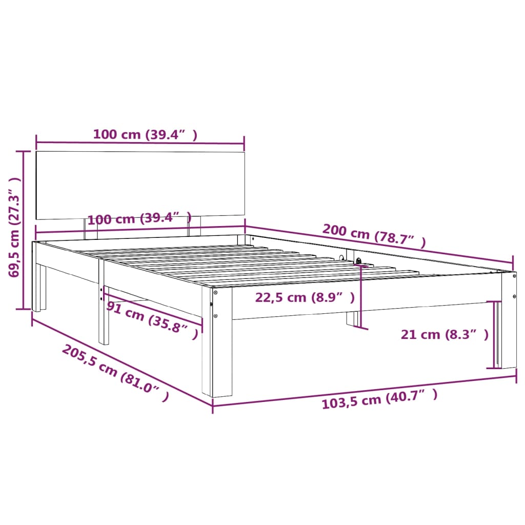 vidaXL Bedframe massief grenenhout honingbruin 100x200 cm