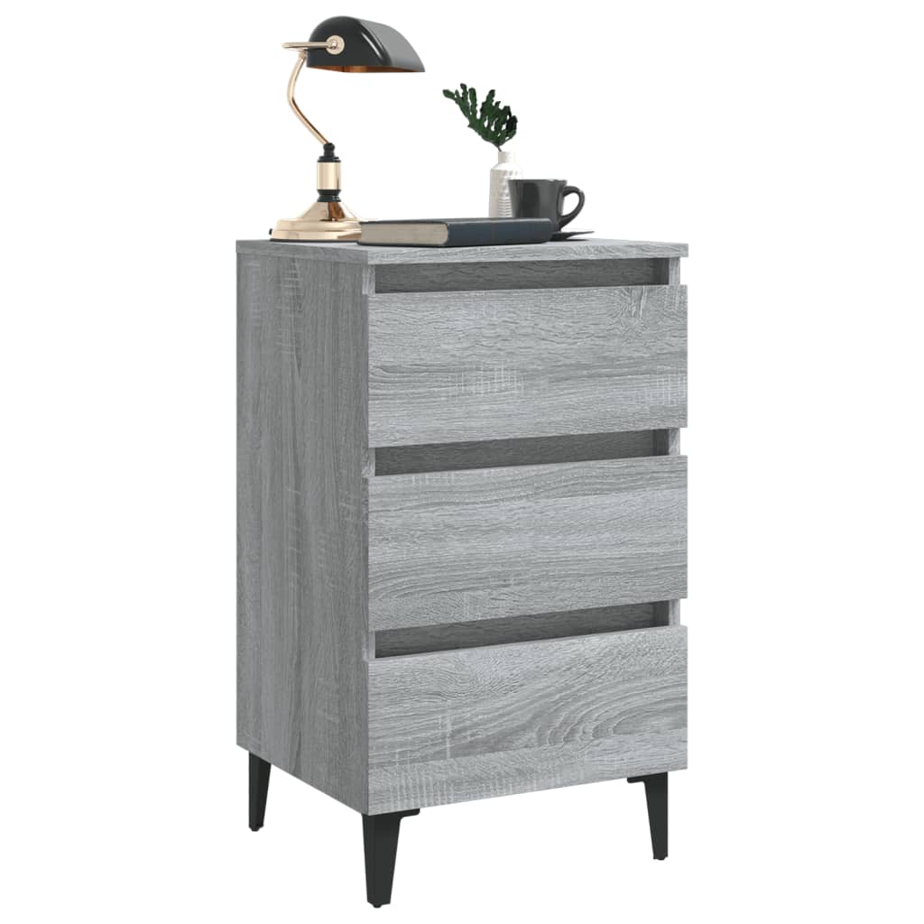 vidaXL Nachtkastje met metalen poten 40x35x69 cm grijs sonoma eiken