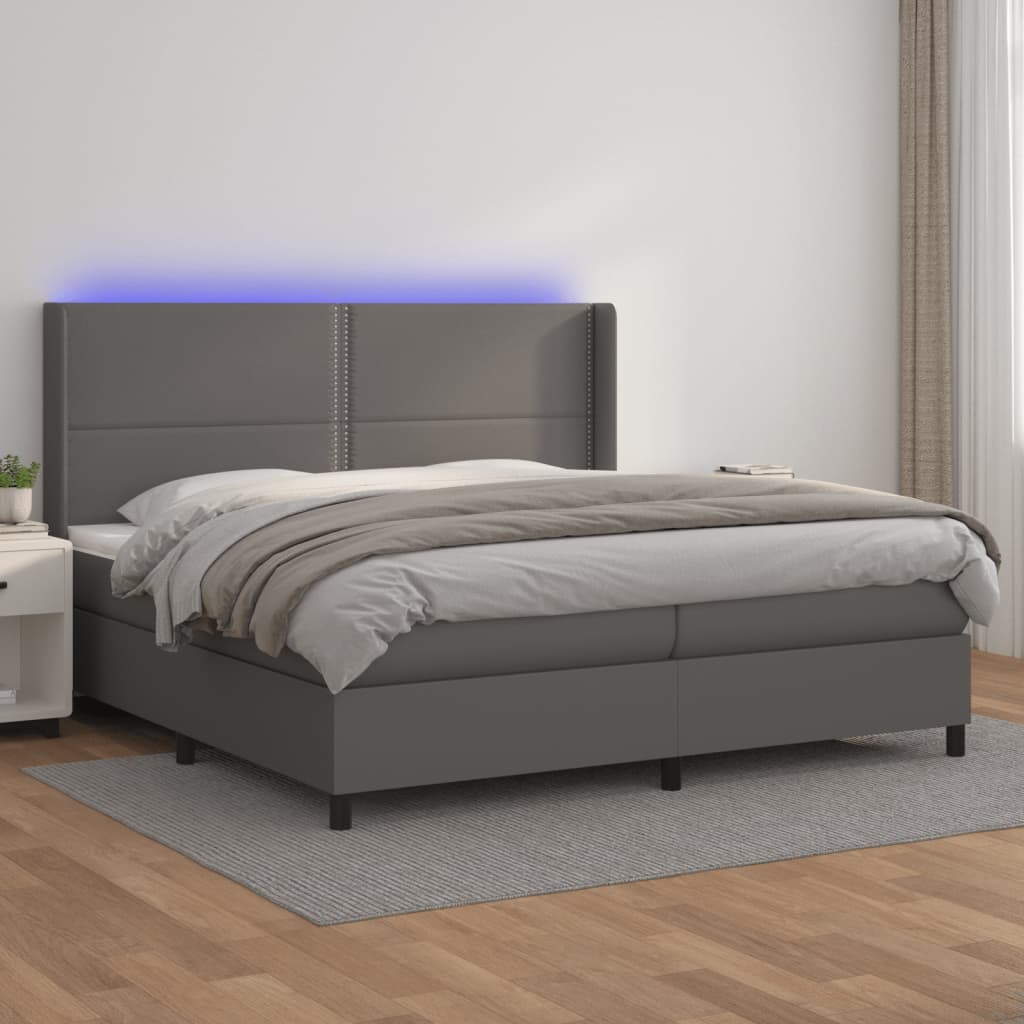 vidaXL Boxspring met matras en LED kunstleer grijs 200x200 cm