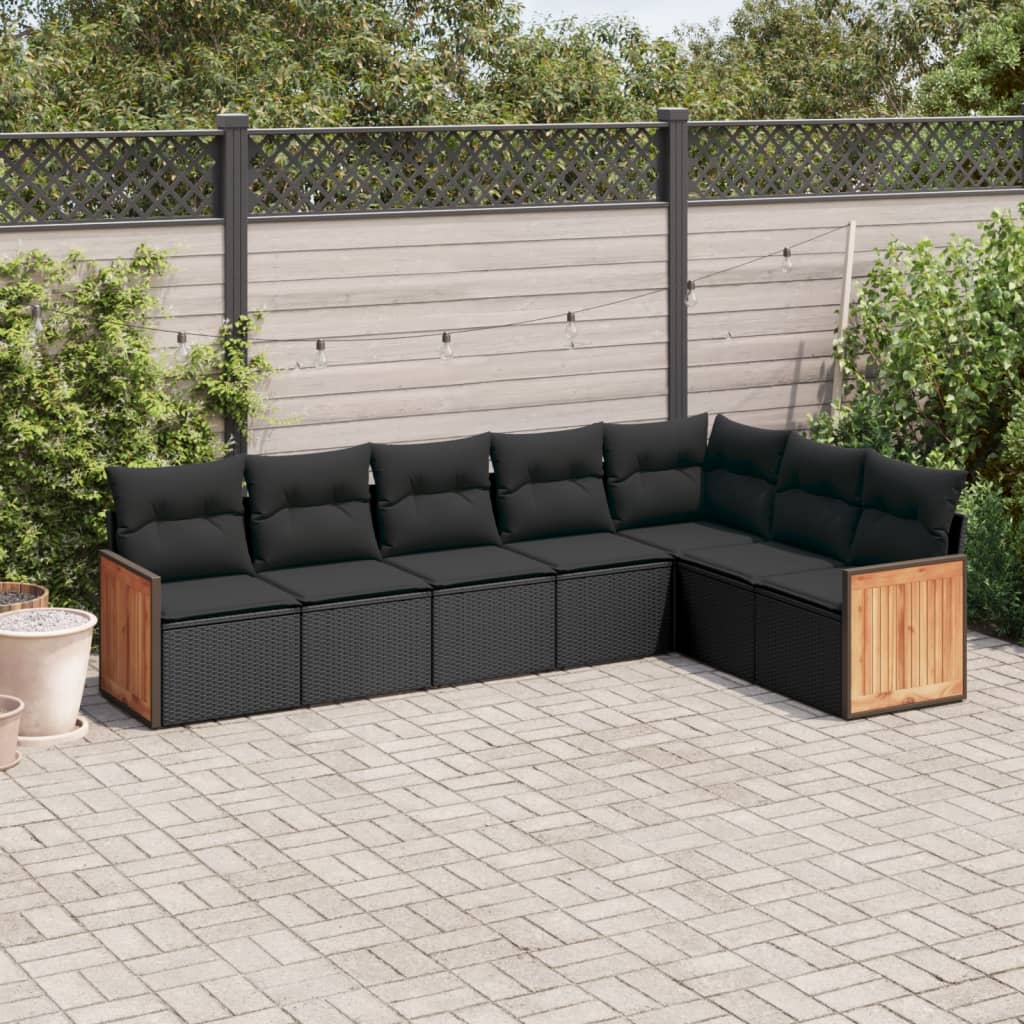 vidaXL 7-delige Loungeset met kussens poly rattan zwart