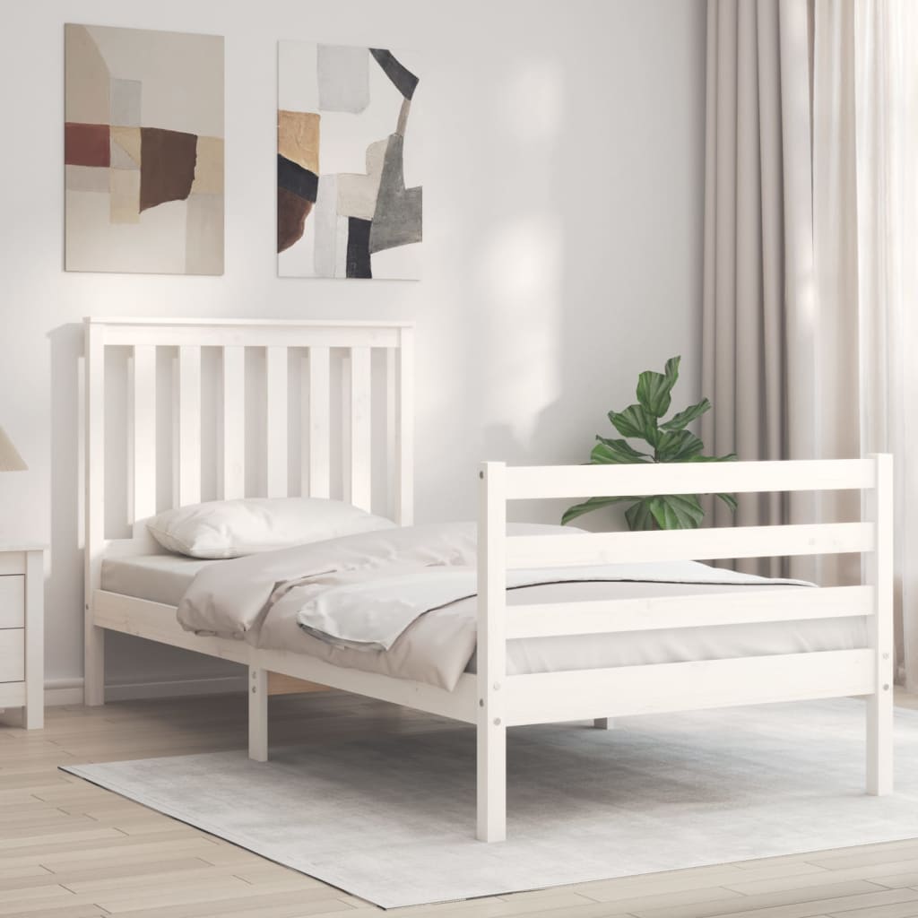 vidaXL Bedframe met hoofdbord massief hout wit 90x200 cm