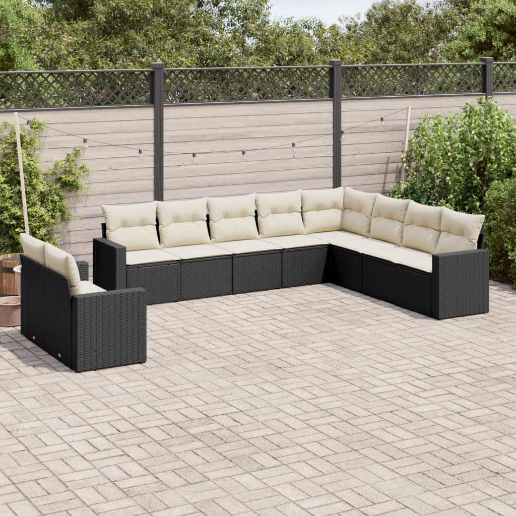 vidaXL 10-delige Loungeset met kussens poly rattan zwart