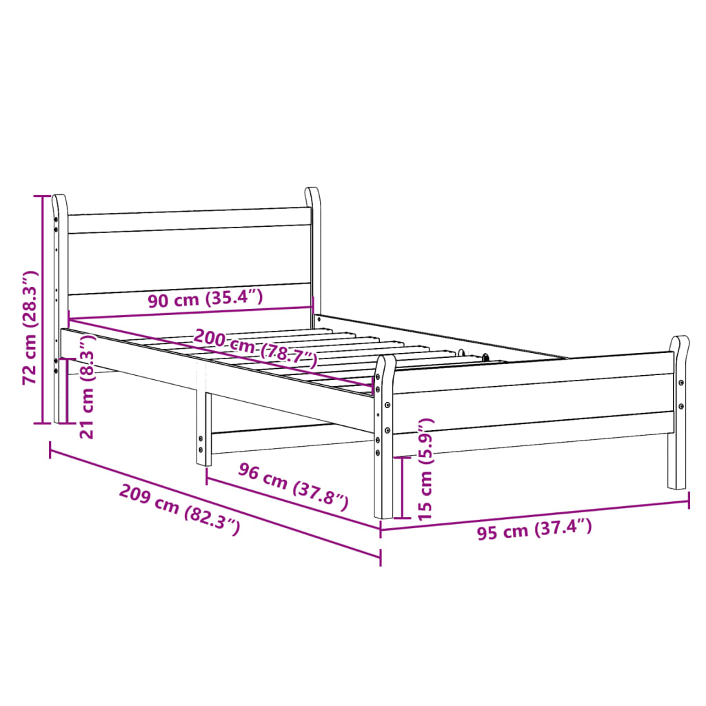 vidaXL Bedframe zonder matras massief grenenhout wit 90x200 cm