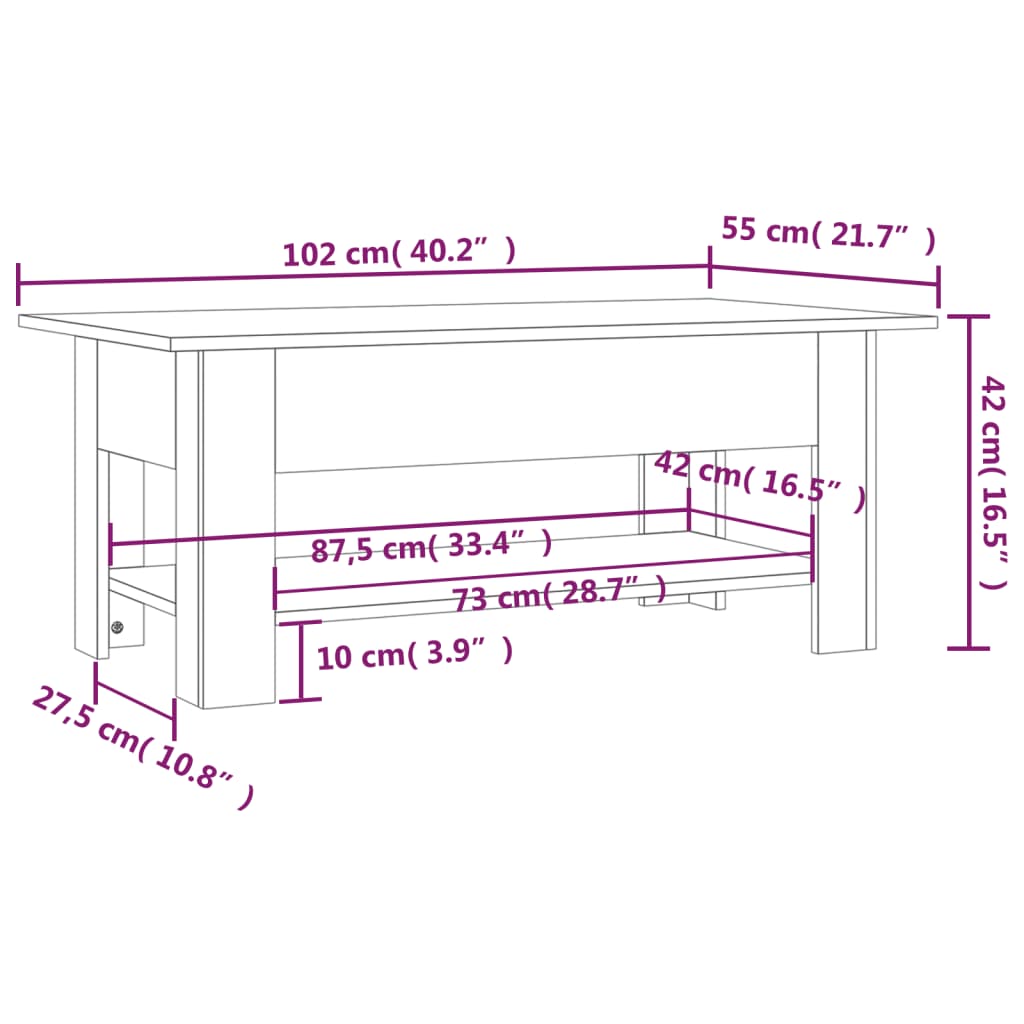 vidaXL Salontafel 102x55x42 cm bewerkt hout sonoma eikenkleurig