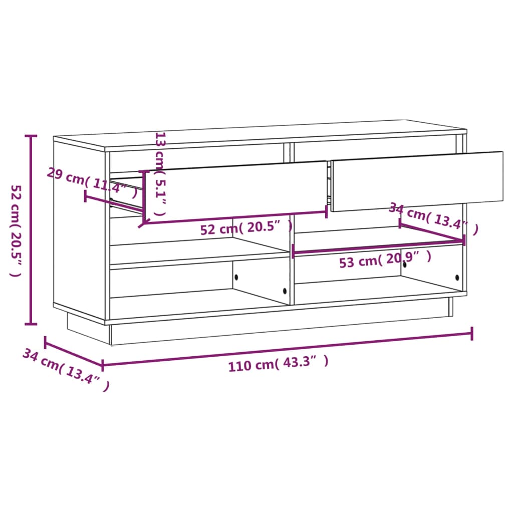 vidaXL Schoenenkast 110x34x52 cm massief grenenhout grijs