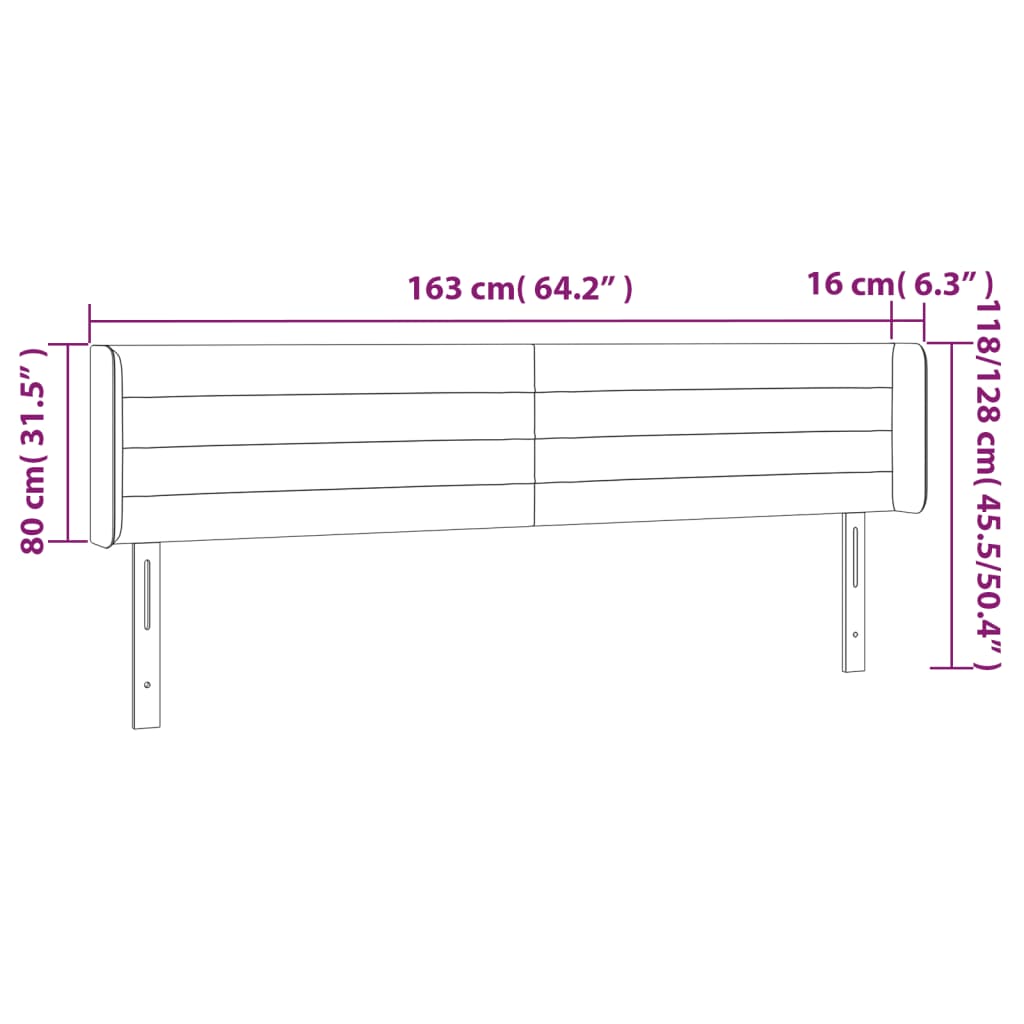 vidaXL Hoofdbord met randen 163x16x78/88 cm stof crèmekleurig