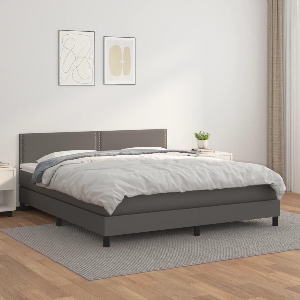 vidaXL Boxspring met matras kunstleer grijs 180x200 cm