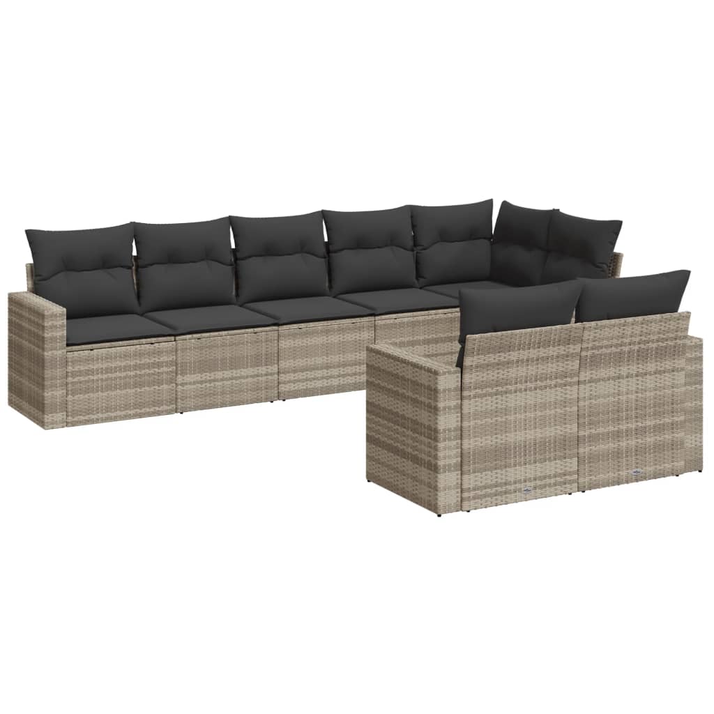 vidaXL 8-delige Loungeset met kussens poly rattan lichtgrijs