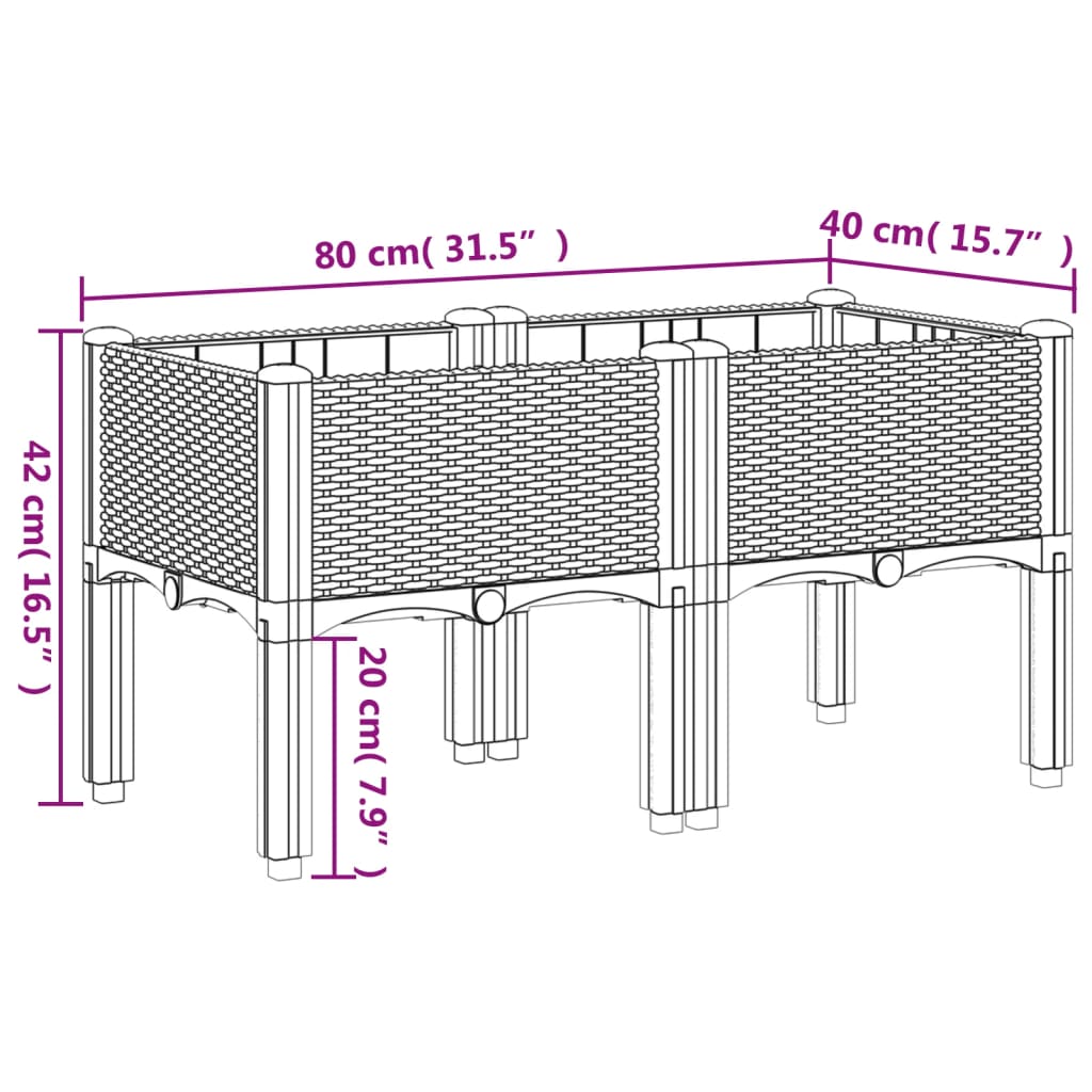 vidaXL Plantenbak met poten 80x40x42 cm polypropeen lichtgrijs