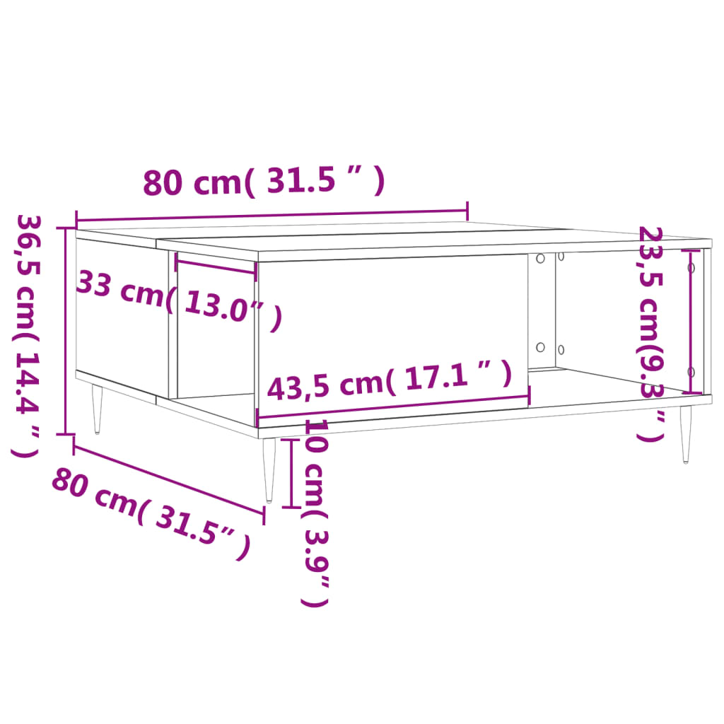 vidaXL Salontafel 80x80x36,5 cm bewerkt hout bruin eikenkleur