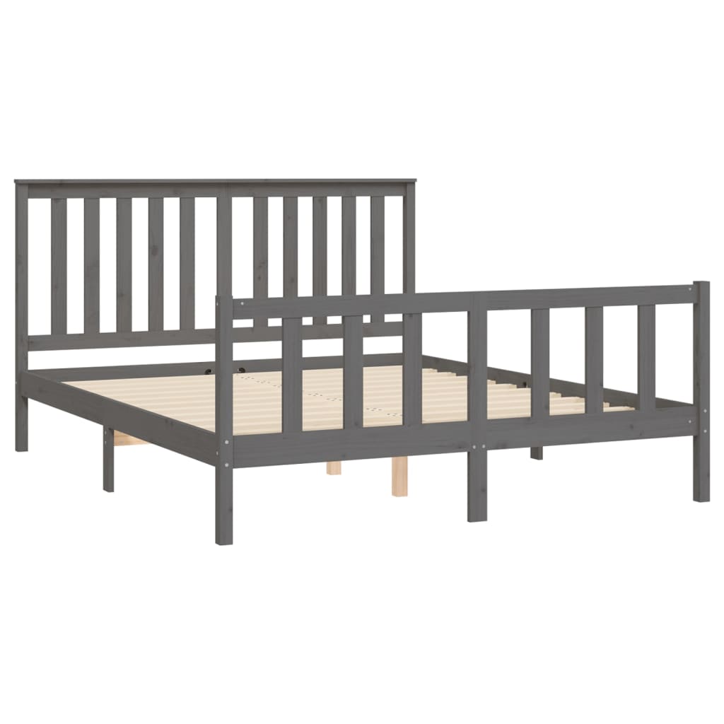 vidaXL Bedframe met hoofdbord massief grenenhout grijs 150x200 cm