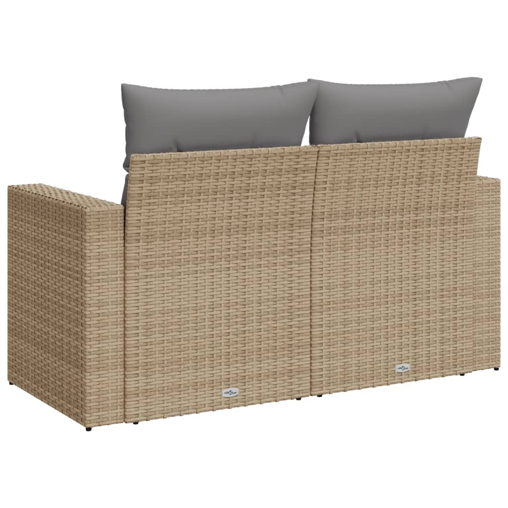 vidaXL Tuinbank 2-zits met kussens poly rattan beige