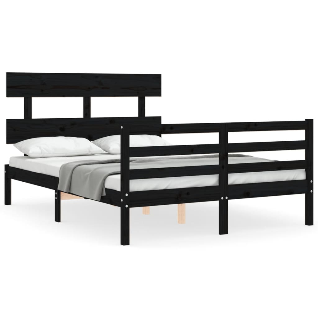 vidaXL Bedframe met hoofdbord massief hout zwart 120x200 cm