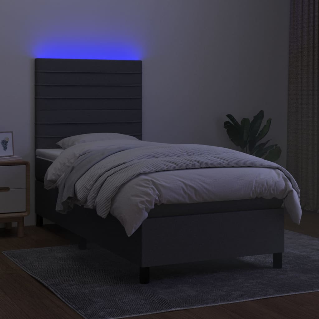 vidaXL Boxspring met matras en LED stof donkergrijs 90x200 cm