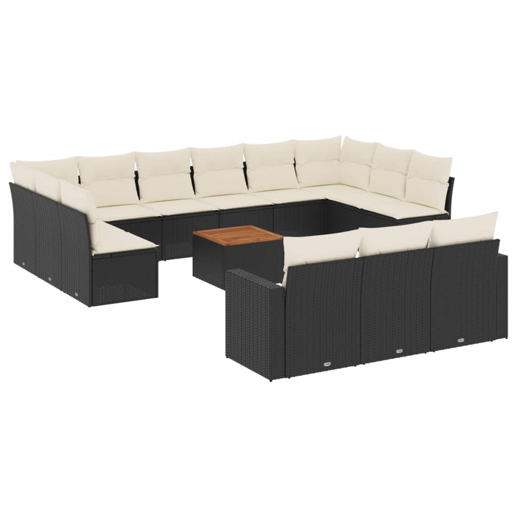 vidaXL 14-delige Loungeset met kussens poly rattan zwart