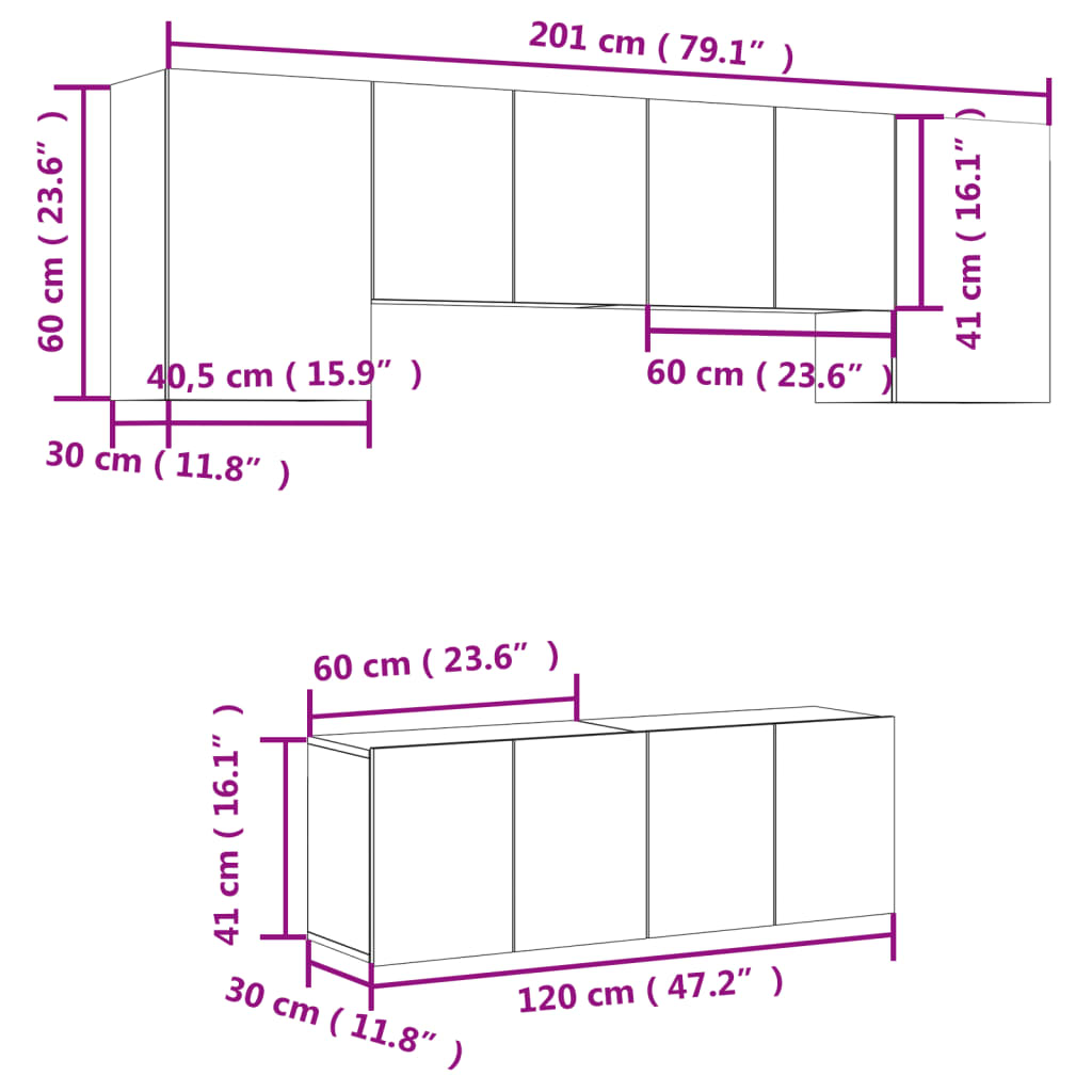 vidaXL 6-delige Tv-wandmeubelset bewerkt hout bruin eikenkleur