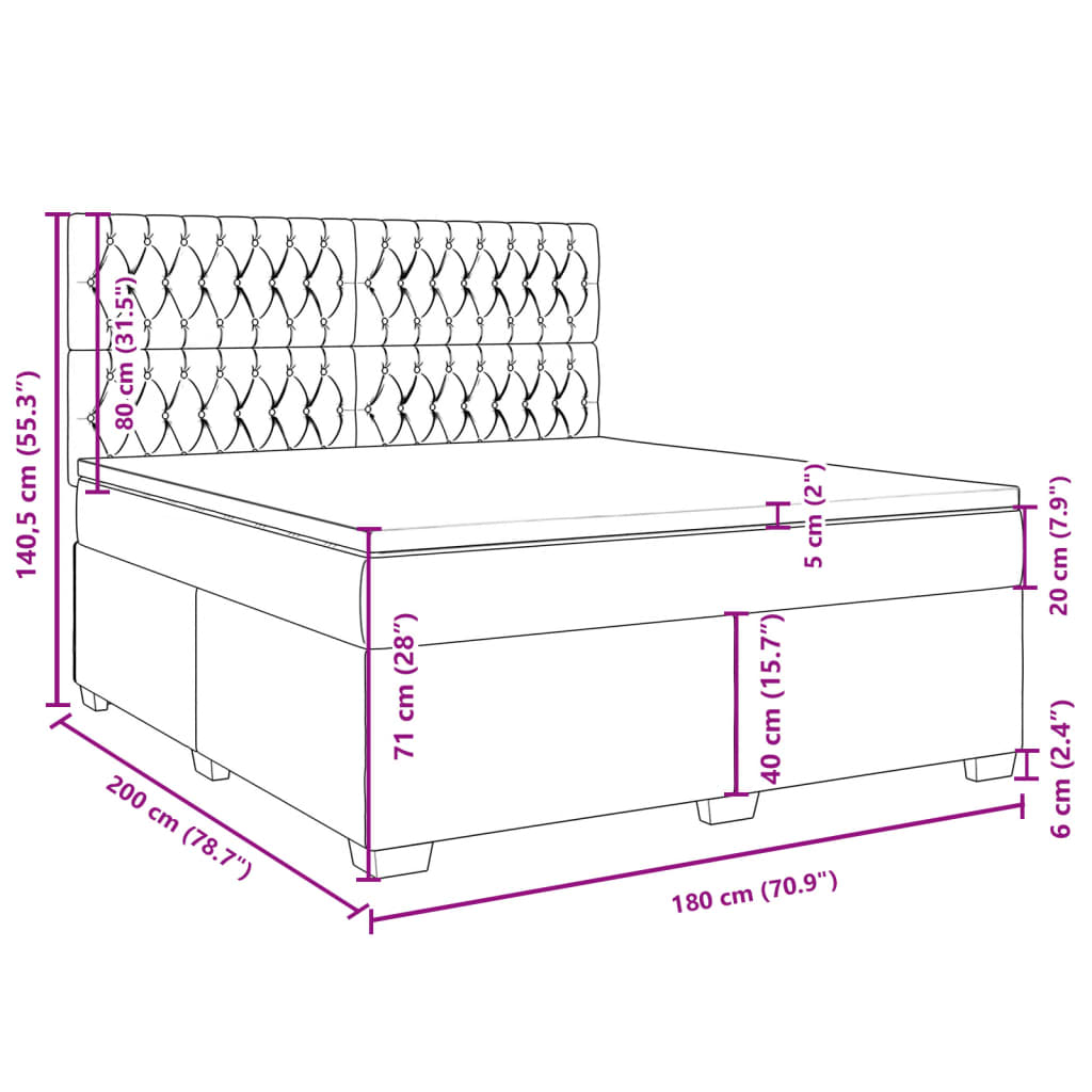 vidaXL Boxspring met matras fluweel lichtgrijs 180x200 cm