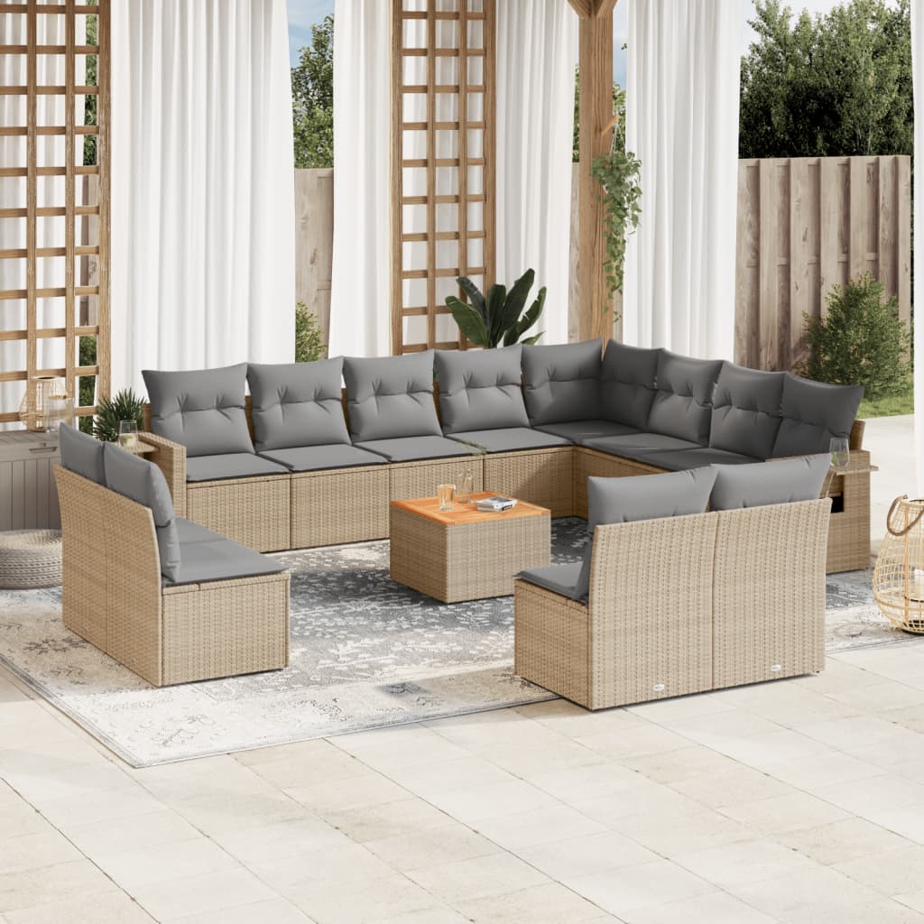 vidaXL 13-delige Loungeset met kussens poly rattan gemengd beige