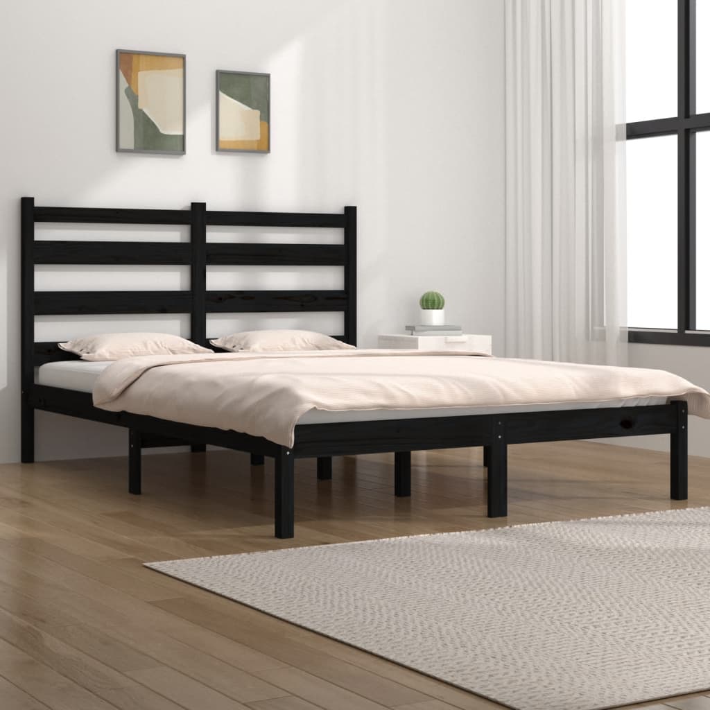 vidaXL Bedframe massief grenenhout zwart 135x190 cm