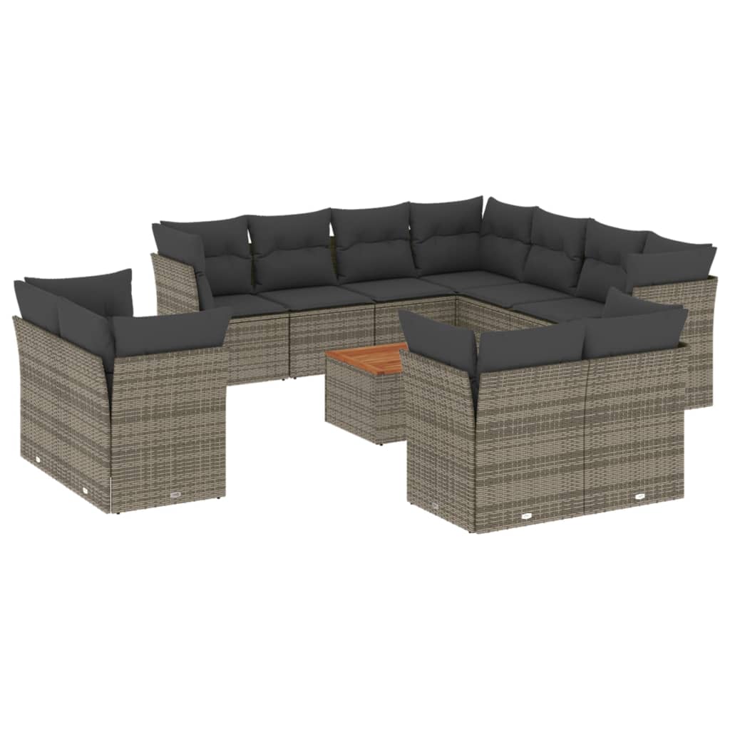 vidaXL 12-delige Loungeset met kussens poly rattan grijs