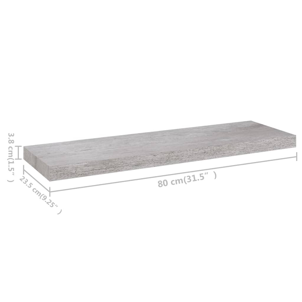 vidaXL Wandschappen zwevend 2 st 80x23,5x3,8 cm MDF betongrijs