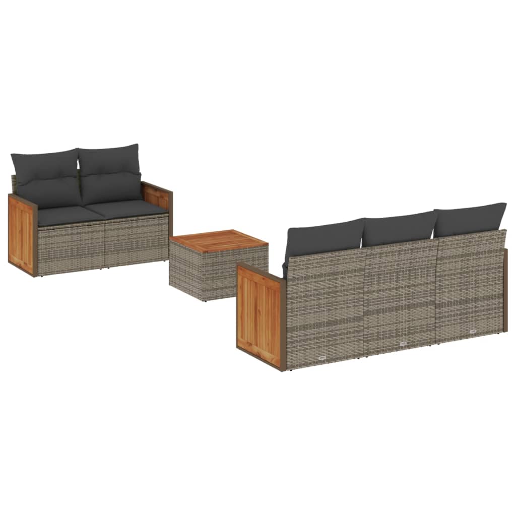 vidaXL 6-delige Loungeset met kussens poly rattan grijs