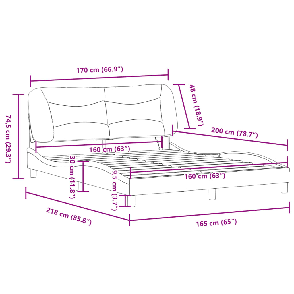 vidaXL Bedframe met LED-verlichting kunstleer wit 160x200 cm