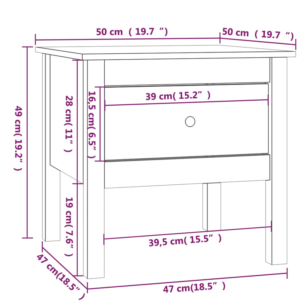 vidaXL Bijzettafels 2 st 50x50x49 cm massief grenenhout zwart