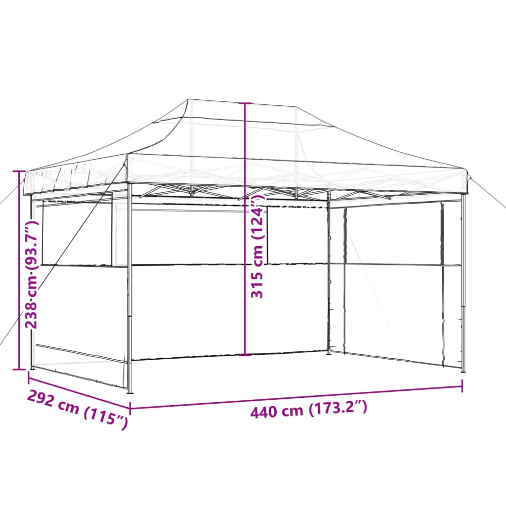 vidaXL Partytent inklapbaar pop-up met 3 zijwanden zwart