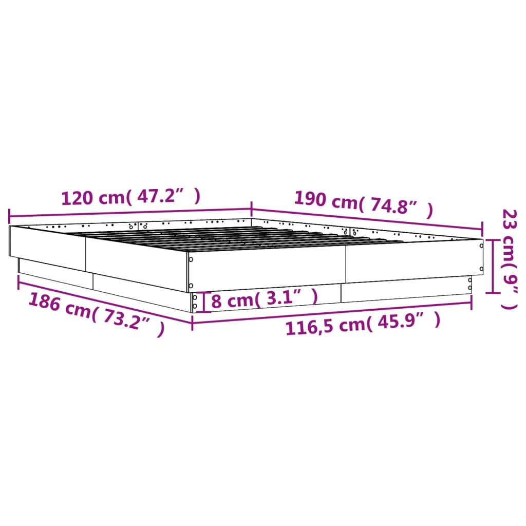 vidaXL Bedframe met LED-verlichting zwart 120x190 cm