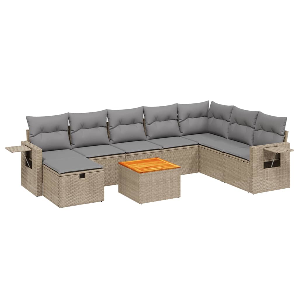 vidaXL 9-delige Loungeset met kussens poly rattan gemengd beige