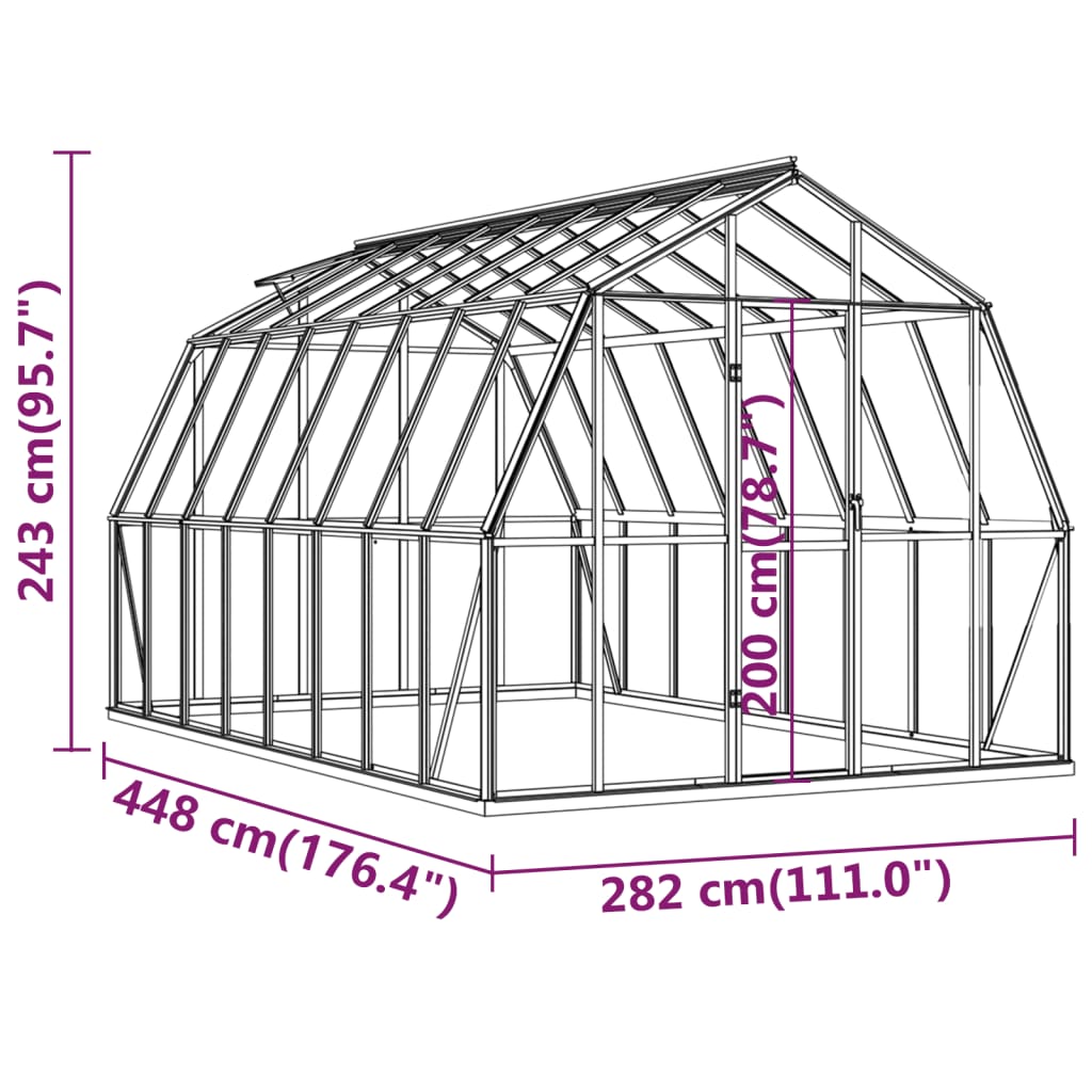 vidaXL Broeikas met basisframe 12,63 m² aluminium antracietkleurig