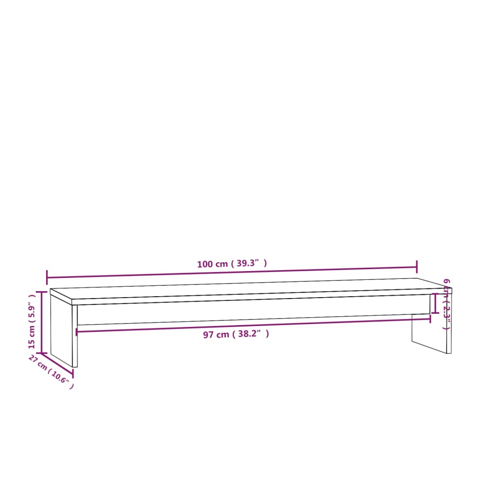 vidaXL Monitorstandaard 100x27x15 cm massief grenenhout wit