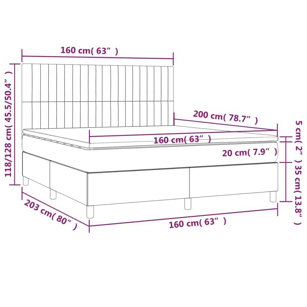 vidaXL Boxspring met matras en LED fluweel donkerblauw 160x200 cm