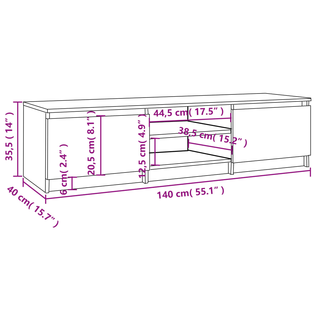 vidaXL Tv-meubel 140x40x35,5 cm bewerkt hout bruin eikenkleur