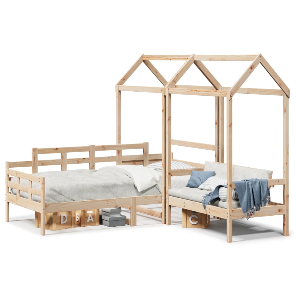 vidaXL Kinderbed met huisje en bankje massief grenenhout 90x200 cm