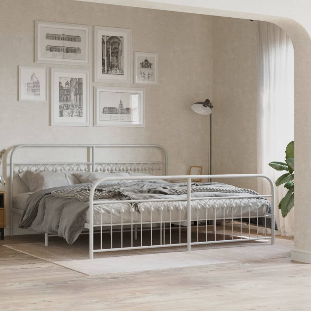 vidaXL Bedframe met hoofd- en voeteneinde metaal wit 200x200 cm