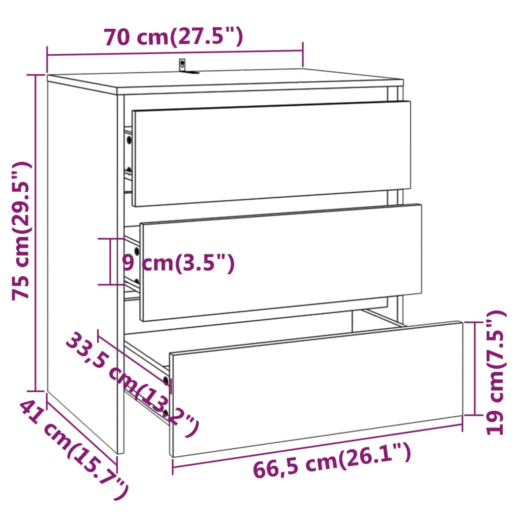 vidaXL Dressoir 70x41x75 cm bewerkt hout zwart