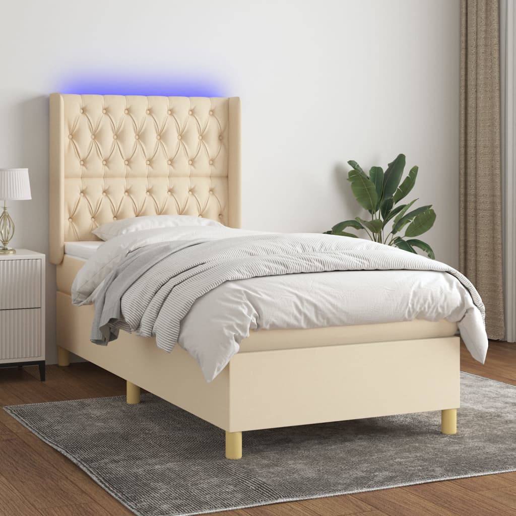 vidaXL Boxspring met matras en LED stof crèmekleurig 100x200 cm