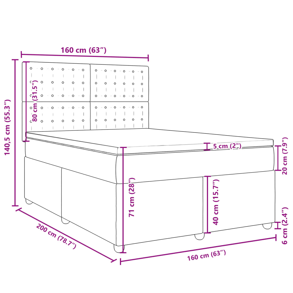 vidaXL Boxspring met matras stof donkergrijs 160x200 cm