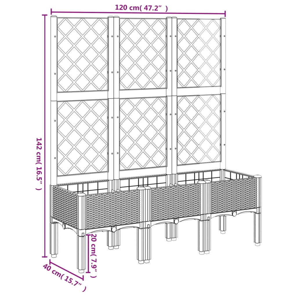 vidaXL Plantenbak met latwerk 120x40x142 cm polypropeen bruin