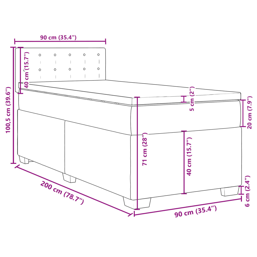 vidaXL Boxspring met matras kunstleer grijs 90x200 cm