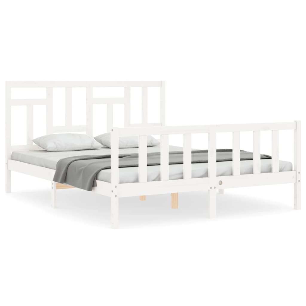 vidaXL Bedframe met hoofdbord massief hout wit