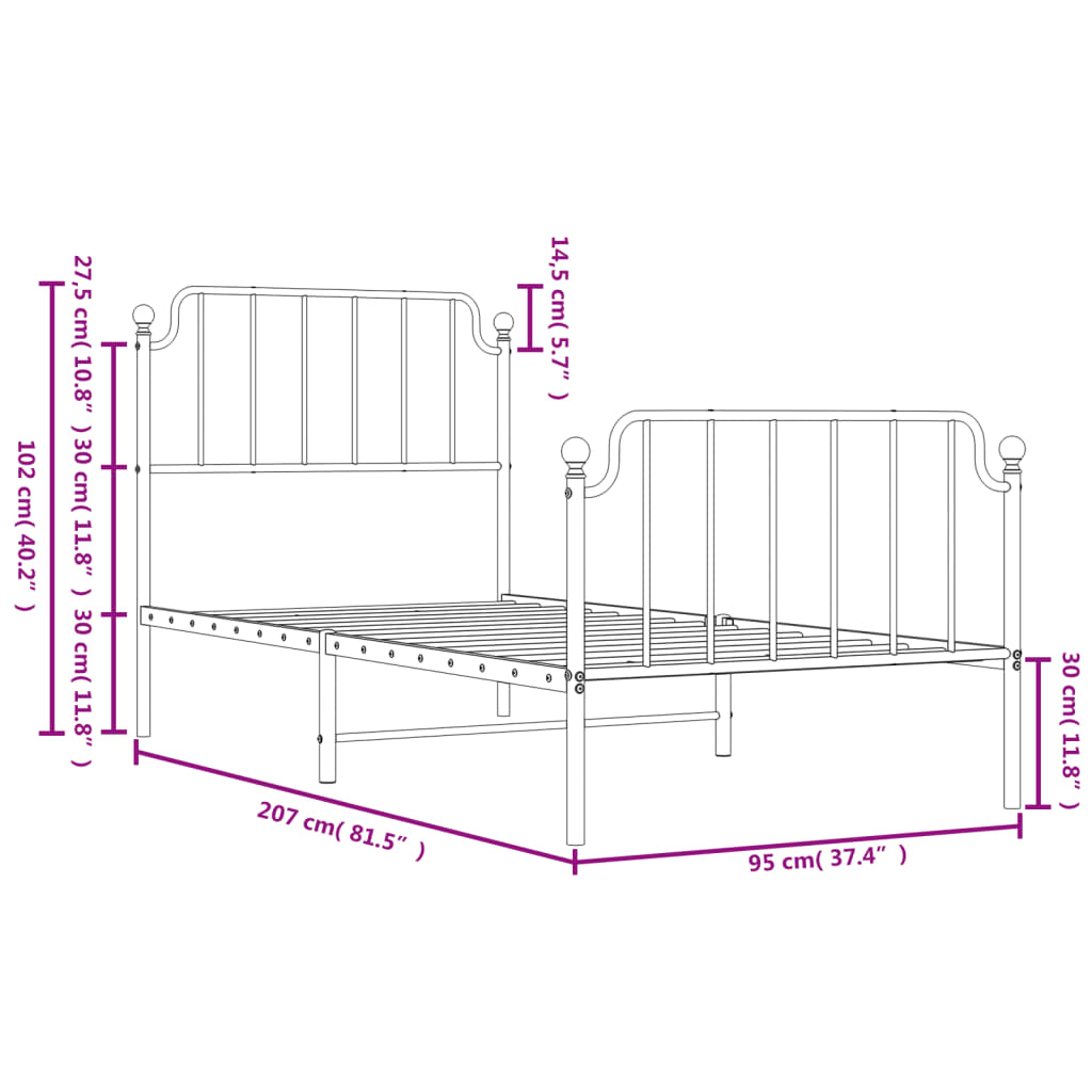 vidaXL Bedframe met hoofd- en voeteneinde metaal zwart 90x200 cm