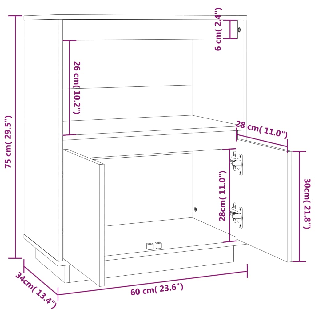 vidaXL Dressoir 60x34x75 cm massief grenenhout honingbruin