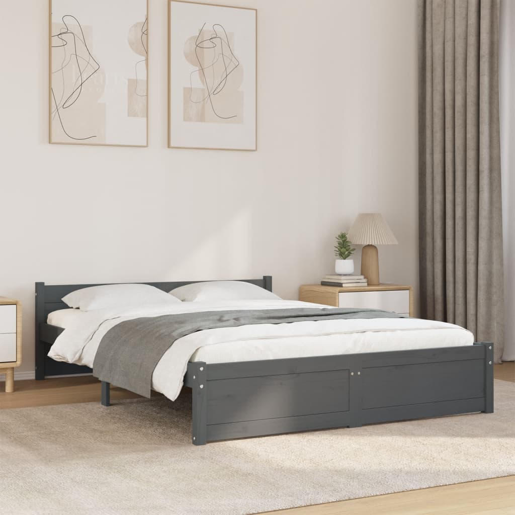 vidaXL Bedframe massief hout grijs 140x200 cm