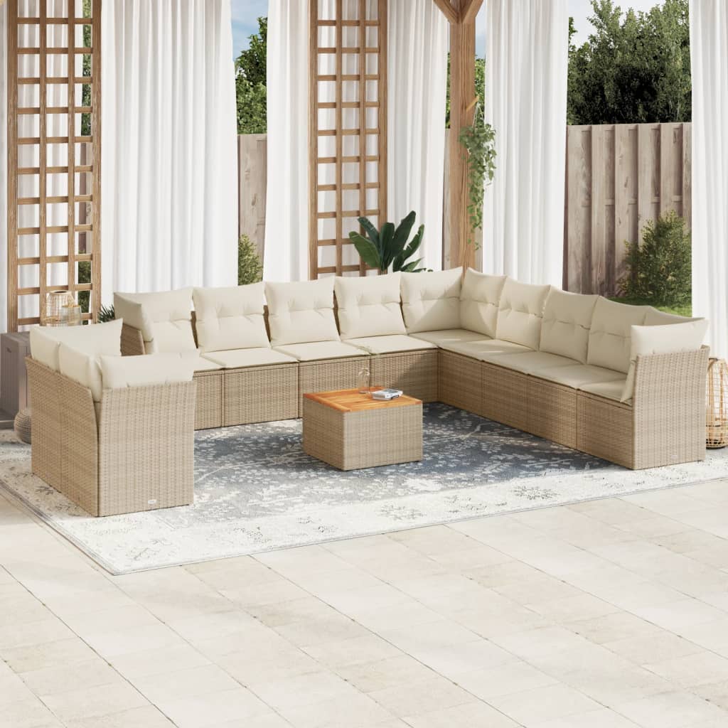 vidaXL 12-delige Loungeset met kussens poly rattan beige